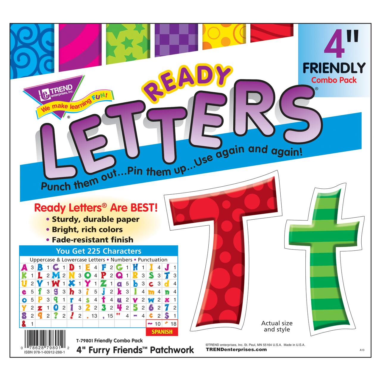 Trend Enterprises Patchwork Furry Friends&#xAE; 4&#x22; Friendly Uppercase/Lowercase Combo Pack Ready Letters&#xAE;